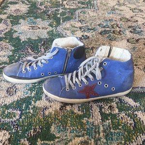 Blue and Red glitter francy high top sneakers GG